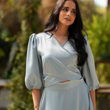 VESTIDO DE SATÉN FÉNIX AZUL CIELO