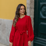 VESTIDO VALIENTE EDEN VERDE Y FUCSIA