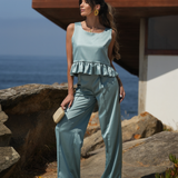POWER PANTS SATIN PASTEL TURQUOISE