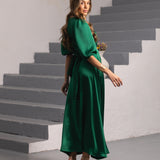 FÉNIX SATIN DRESS RUBY GREEN